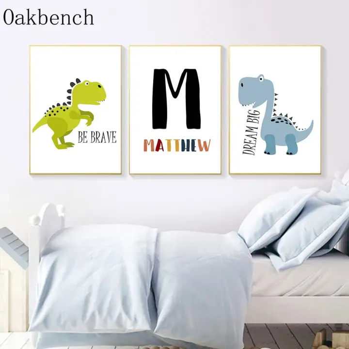 dinosaur animal print custom name wall art canvas poster nursery painting playroom baby posters wall pictures for boy room decor lazada singapore dinosaur animal print custom