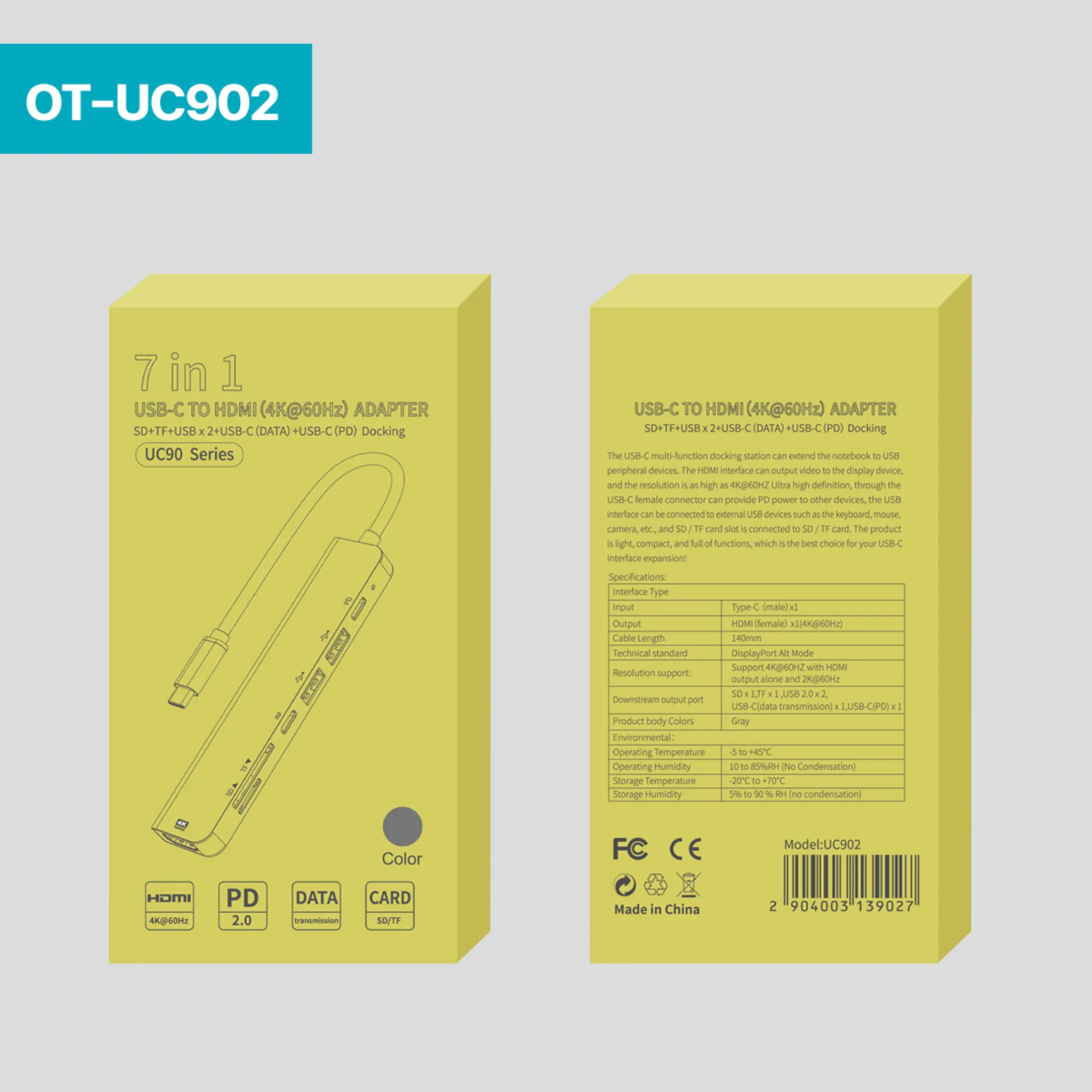 Onten UC902 Type C To HDMI + USB + SD Micro SD+ PD HUB 7 in 1 15