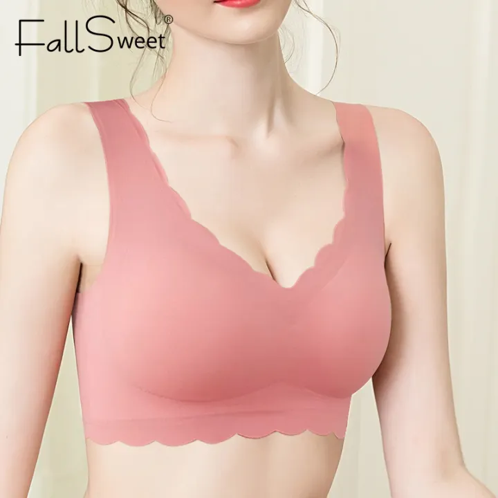 FallSweet M-6XL Plus Size Bra with Padded Women Seamless Non WiredUnderwear Latex Gathered Sports Lingerle
