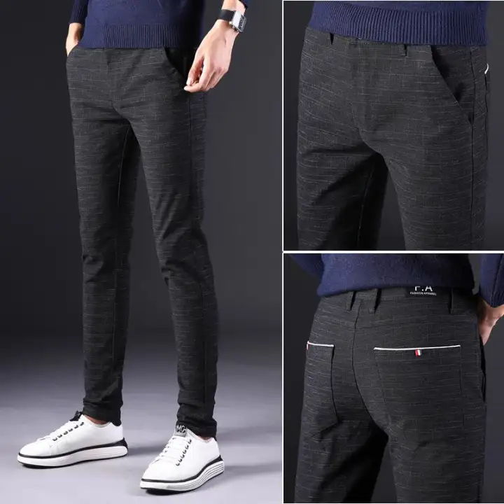 Men S Thin Casual Pants Male Cotton Slim Fit Men Skinny Pants Leisure Wild Straight Cut Elastic Pants New Seluar Slack Lelaki Lazada