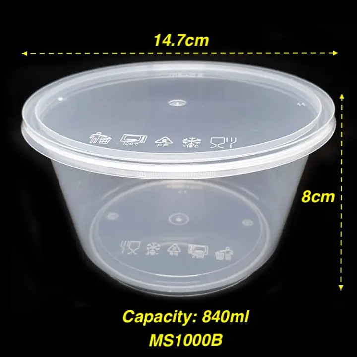 Large Round Plastic Food Container With Lid Bekas Plastik Bulat Microwave Saiz Besar 840ml 500 Sets Lazada