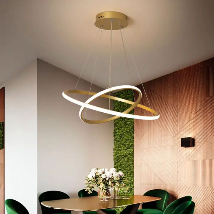 Led Chandelier 2 Ring Pendant Lighting, Modern Ceiling Light Fixtures Dining Room