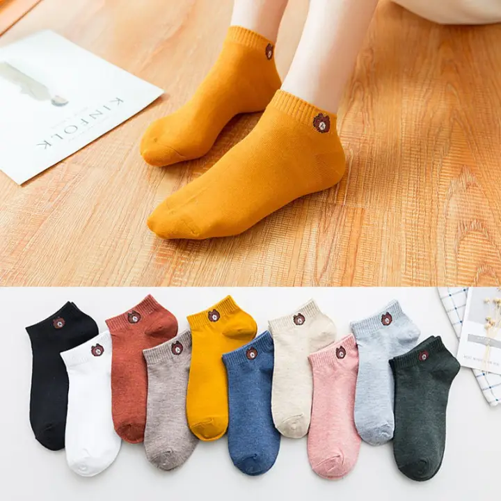 4 Pairs Set Korean Cute College Hot Thin Cartoon Bear Women Socks Stokin Pantang Stoking Cantik Stok Lazada