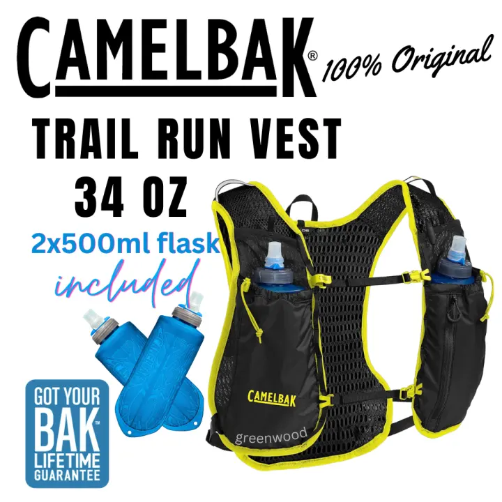 CAMELBAK Trail Run Running Hydration Vest 34oz Quick Stow Flask Men ( Original, Trail Running Vest for Ultra Runners With 2 x 500ml Flask)
