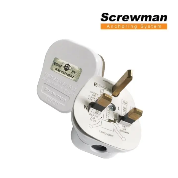 13a White Plug Top 3 Pin Style Uk Design Safety Unbreakable Fused Kepala Plug With Sirim Approved Lazada