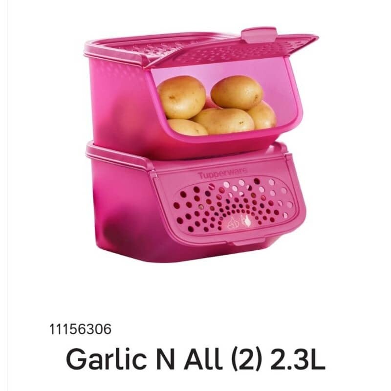 2units Containers Tupperware Garlic Keeper Set 2.3L+3.0L Patato/Onion 