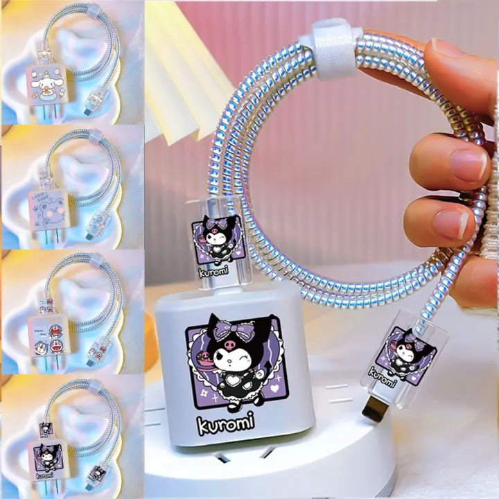 R Phone Case Anime Cartoon Matte Box Data Gradient Twisted Cable Protector for iPhone 18W/20W Fast Charging
