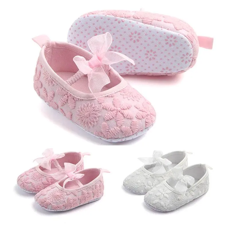 Baby Shoes Cute Lace Flower Bowknot Soft Anti Slip Newborn 0-18 Months Girls Flats