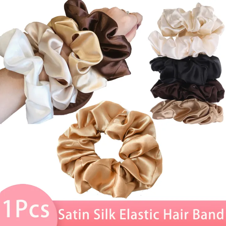 Solid Color Satin Silk Elastic Scrunchie Ponytail Holder Hair Rope Ring Headwear 
