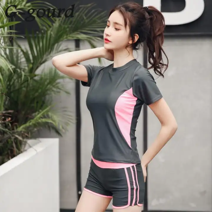 Baju Renang Perempuan New Lady Swimwear Design Short Sleeve Short Swim Pants Sport Style Woman Swimming Suit Lazada Singapore
