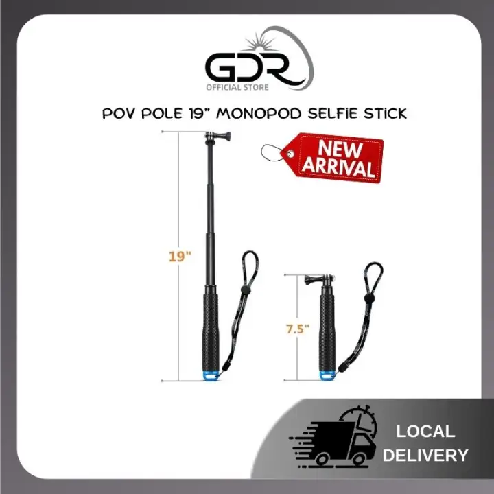 POV Pole 19” Monopod Selfie Stick Extension Adjustable For GoPro/Action Camera