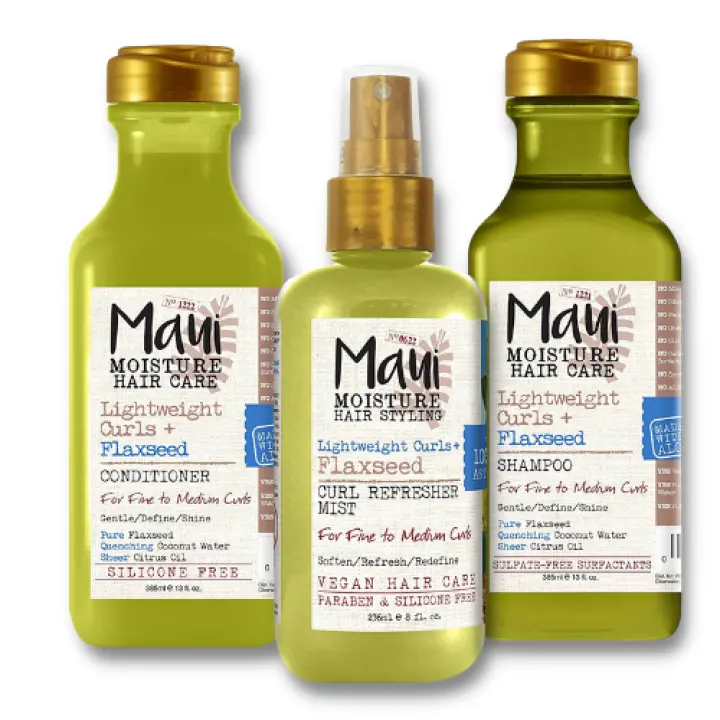 [ iiMONO ] Maui Moisture, Lightweight Curls + Flaxseed Shampoo | Conditioner | Flaxseed Curl Refresher Mist