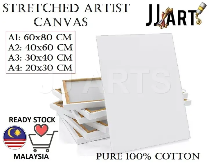 Stretched Artist Canvas - Size : A1 / A2 / A3 / A4 - Pure 100% Cotton Canvas