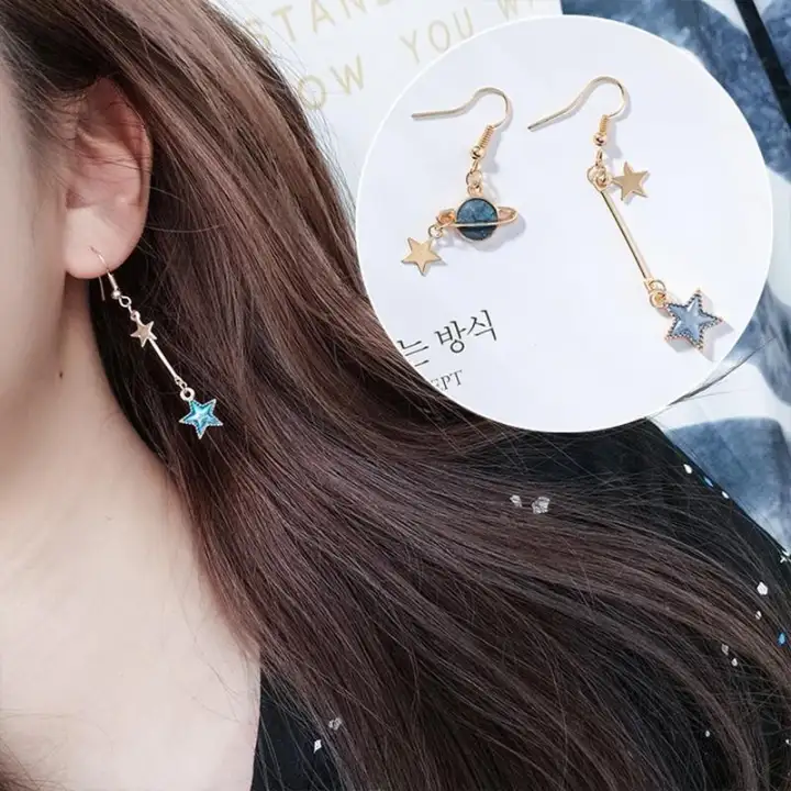 Nxz Baru Jepun Dan Korea Selatan Ins Kanak Kanak Perempuan Jantung Impian Biru Bintang Bulan Anting Asimetri Panjang Liar Anting Anting Untuk Wanita Lazada