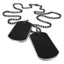 2 PCS Alloy Pendant Necklace Pendant Black Army Style Name Double Dog Tag plate Biker Chain Necklace 27 Inch Man