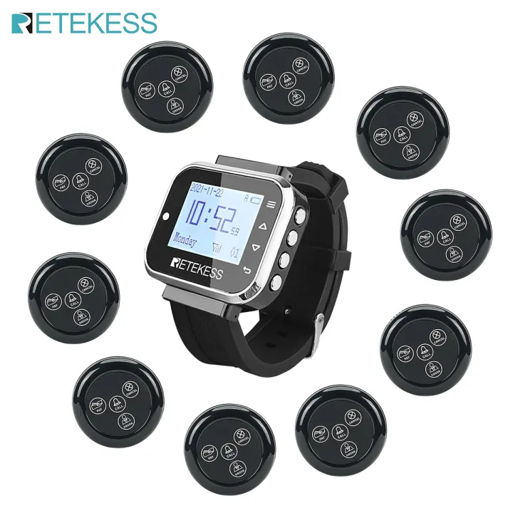 Retekess TD110-TD032 Restaurant Table Buzzer Wireless Calling System Waiter Service Calling Pager Queing Number System Restaurant Beeper Waterproof Service Call Buttons For Restaurant Bar Front Desk Hotel