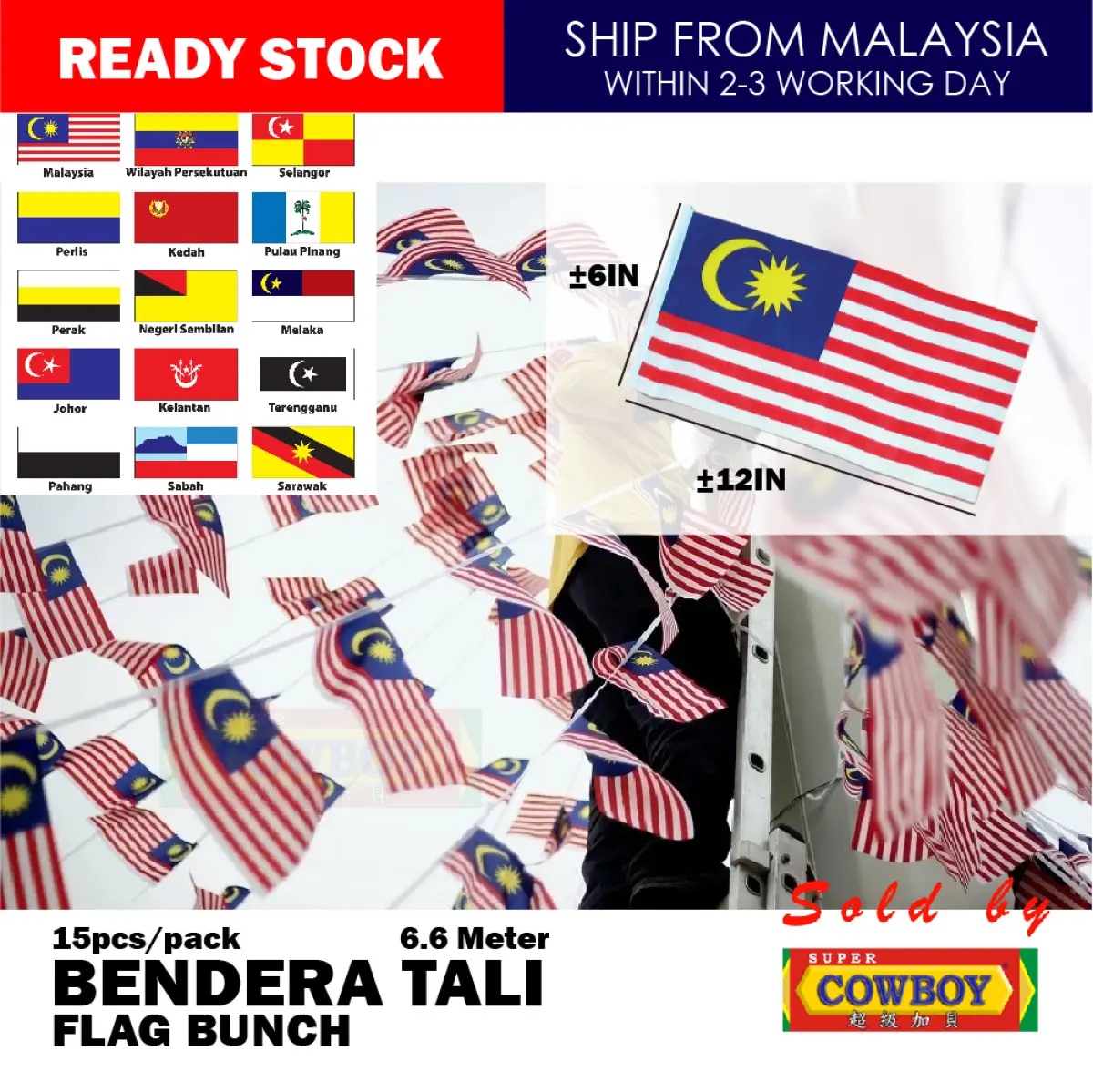 Bendera Malaysia Negeri Jenis Tali Jalur Gemilang Panjang Gantung Malaysian Flag State Flag Lazada