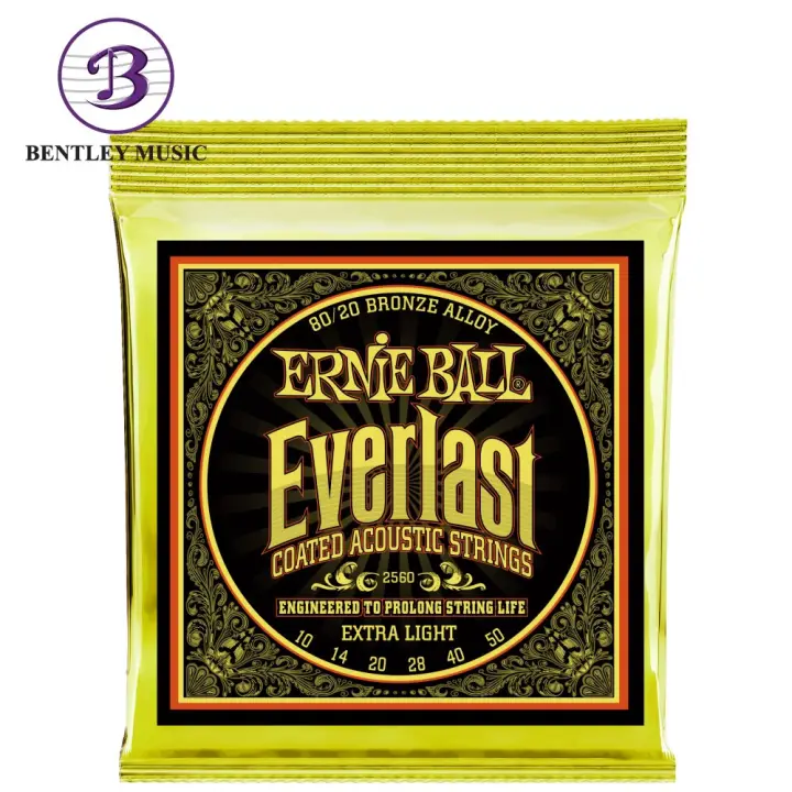 Ernie Ball P02560 Everlast Coated 80/20 Bronze Acoustic Guitar Strings, Extra Light, 10-50 Gauge