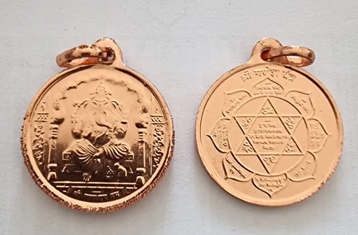 Lord Ganesh Yantra Locket in Copper Blessed And Energized Locket ( Size 1 Inch )