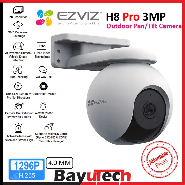 EZVIZ H8 PRO 2K (3MP) 3K (5MP) AI Human / Vehicle Shape Detection , Smart Auto-Tracking , Pre-set Direction Color Night Vision , Active Defense With Siren and Light