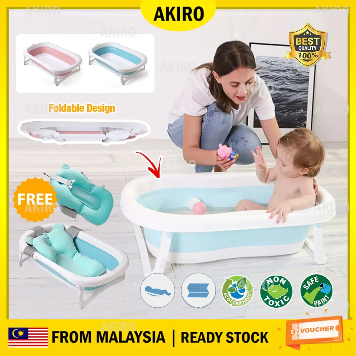 Akiro Malaysia Foldable Baby Bath Tub, Portable Baby Bathtub Malaysia