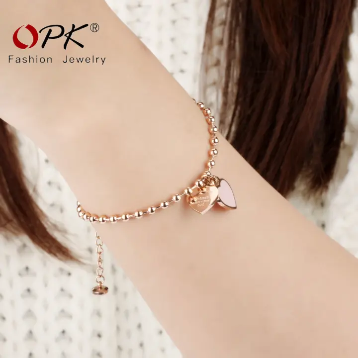 Opk Korean Style Bracelet Women Small Jewelry Simple Gelang Chain And Easy To Match Peach Heart Love Bracelet Sweet Rose Gold Plated Jewelry Gelang Tangan Emas Original Lazada