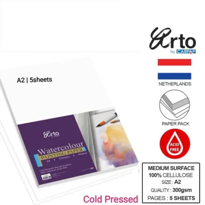 Campap Arto A1 Or A2 Watercolour Paper Cold Pressed Medium Surface 300gsm 5sheets Cr36346 Cr36345 Lazada