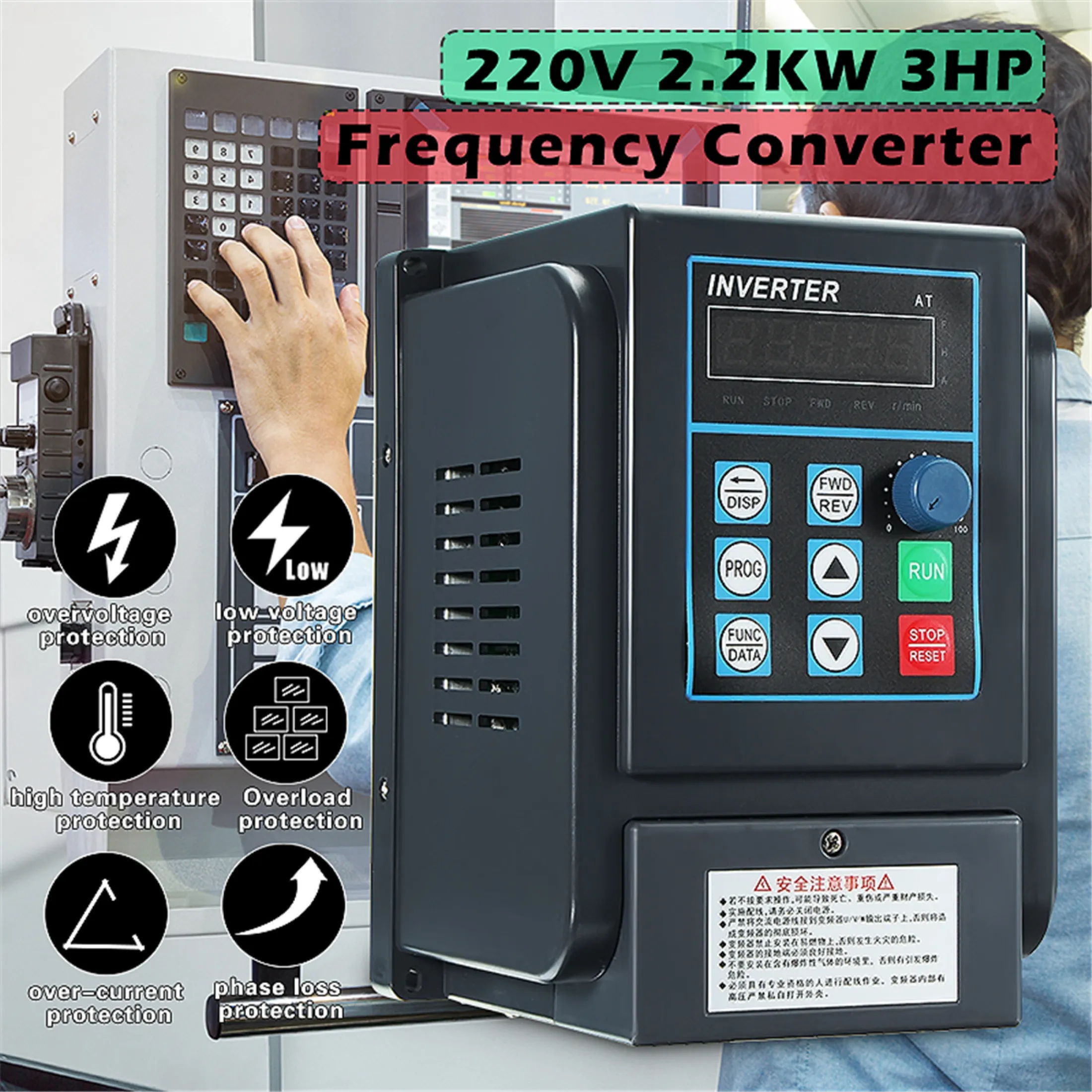 3hp Variable Frequency Drive AC 380V 6A VFD Speed Controller AT3-2200X PWM Control for 3-Phase 2.2kW AC Motor 3 Phase Motor Controller 