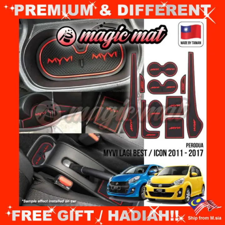 Free Perodua Myvi Lagi Best Icon 2011 2017 10pcs Magic Mat Custom Fit Interior Door Panel Console Cup Water Holder Non Slip Slot Mat Pad Lazada