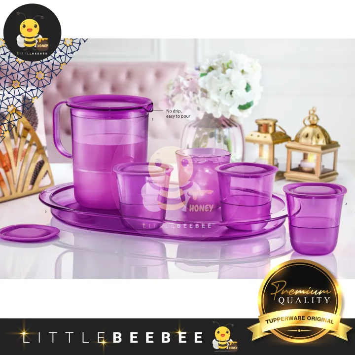 Tupperware Coral Blooms Crystalline Drinking Set / Purple Royale Crystalline Drinking Set / Pitcher / Short Glass