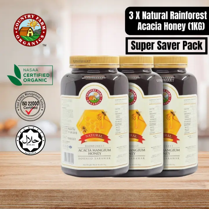 Halal Triple Pack Country Farm Natural Rainforest Acacia Honey 3 X 1kg Madu Certified Organic From Malaysia 天然蜂蜜 Lazada