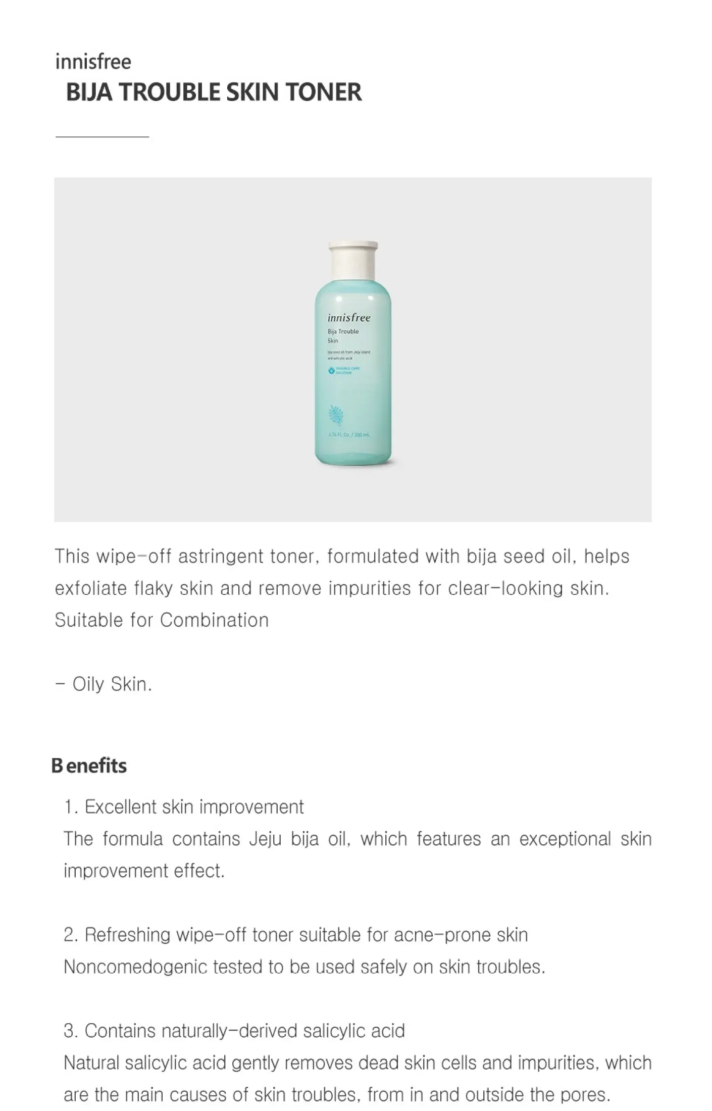 Innisfree Bija Troble Skin Toner 200ml Lazada Singapore