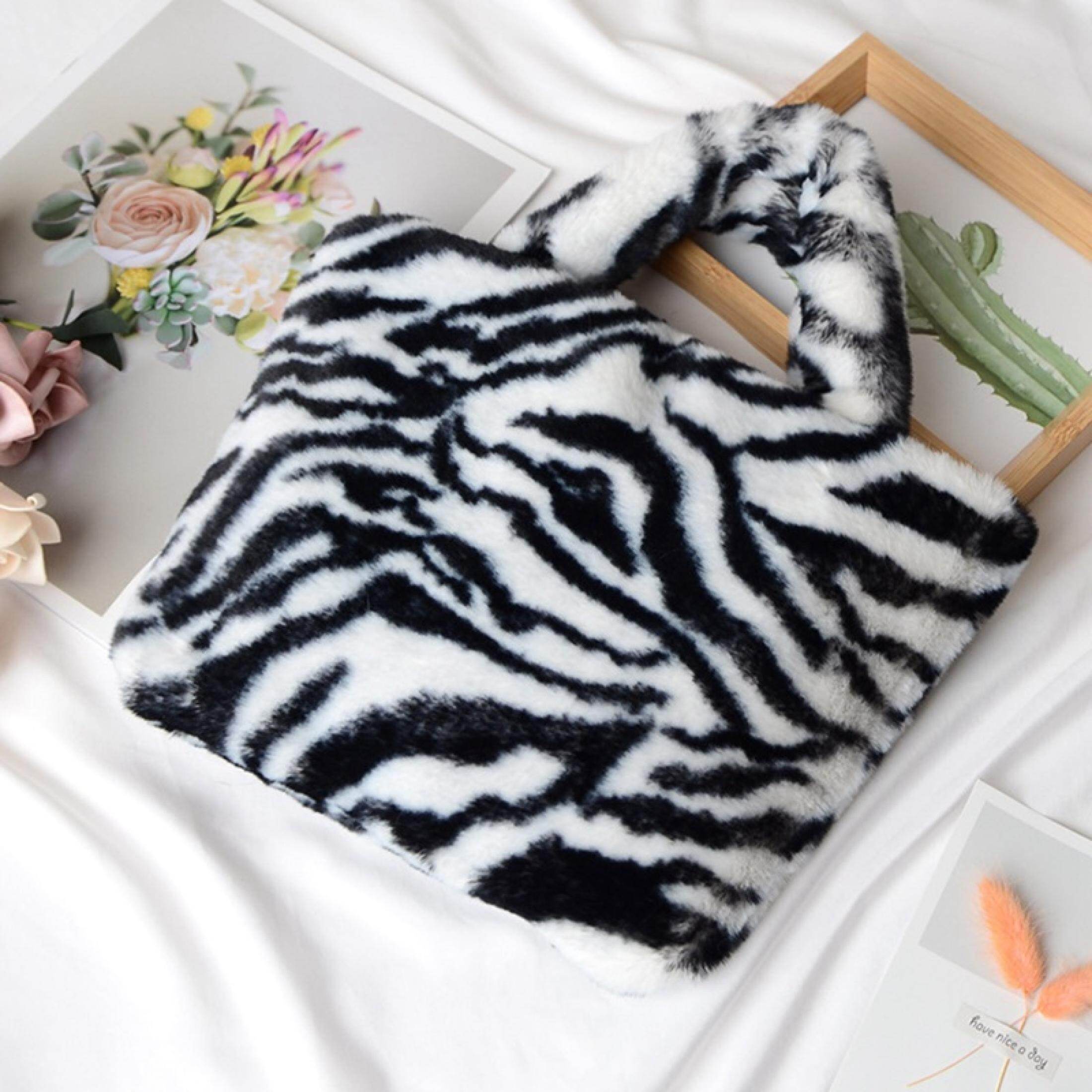 furry leopard print bag