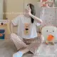 Korea Fashion Pyjamas Set Baju Tidur Perempuan Plus Size Women pajamas plus size wanita short sleeve comfy. 