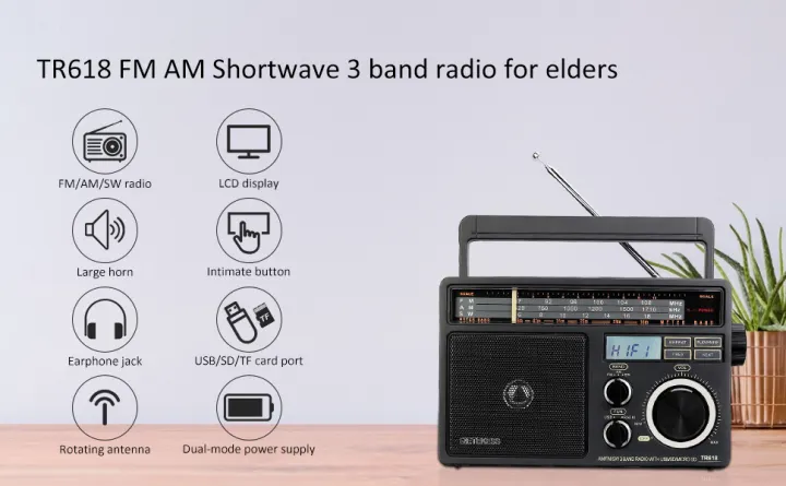 Retekess TR618 Portable AM FM SW Radio, Ultra-long Battery Life, High-quality Radio, Best Reception Radio, Supports SD, TF, USB, Suitable for Family and Elderly Use