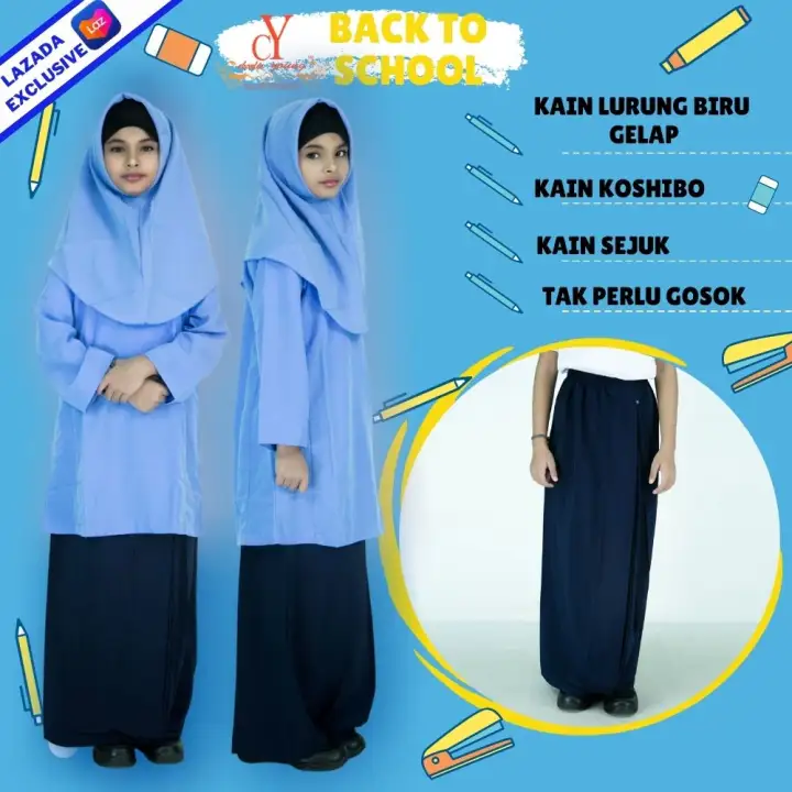 Cy 0409 Kain Kurung Sekolah Biru Susun Tepi Baju Kurung Pengawas Baju Kurung Biru Lazada