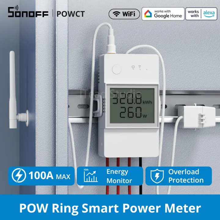 ITEAD SONOFF POWCT 100A WiFi Energy Monitor Split CT Sensor Ring Smart Power Meter Smart Switch eWeLink APP Data Hold Push Notifications, Support Contactor Control Solar Panel Monitoring
