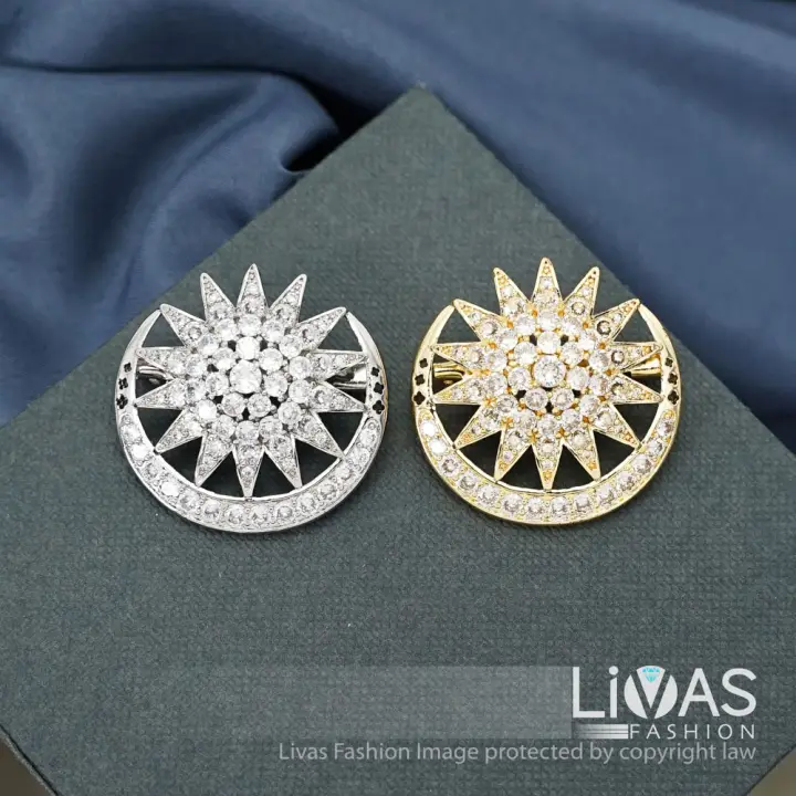 Tahan Lasak Kerongsang Mewah Tudung Songkok Bulan Sabit Pin Bawal Jarum Peniti Lelaki Perempuan Nikah Kawin Premium Zircon Brooch Hijab Scarf Muslim Muslimah Fashion Jewellery Moon Star Livas Fashion Lazada