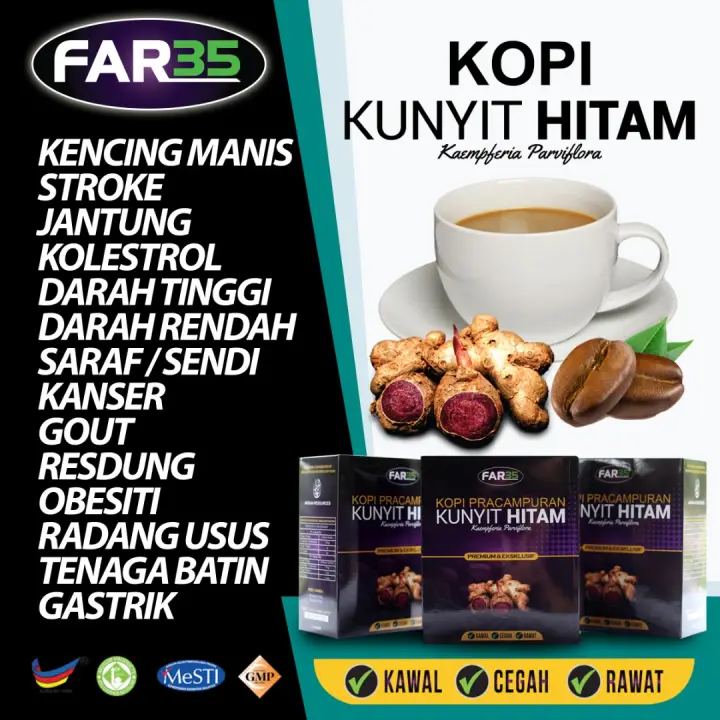 Kopi Kunyit Hitam Kopi Khasiat 3 Serangkai Kencing Manis Kolestrol Jantung Saraf Sendi Darah Tinggi Darah Rendah Kopi Kesihatan Viral Lazada