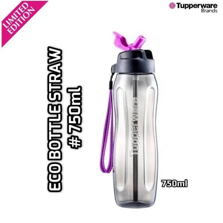 Tupperware Slim Eco Bottle with Straw 750ml Pink or Black
