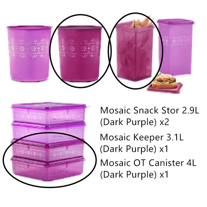 Tupperware Mosaic Snack Stor & Keeper (4) 2.9L/3.1L/4L Purple/Dark Purple