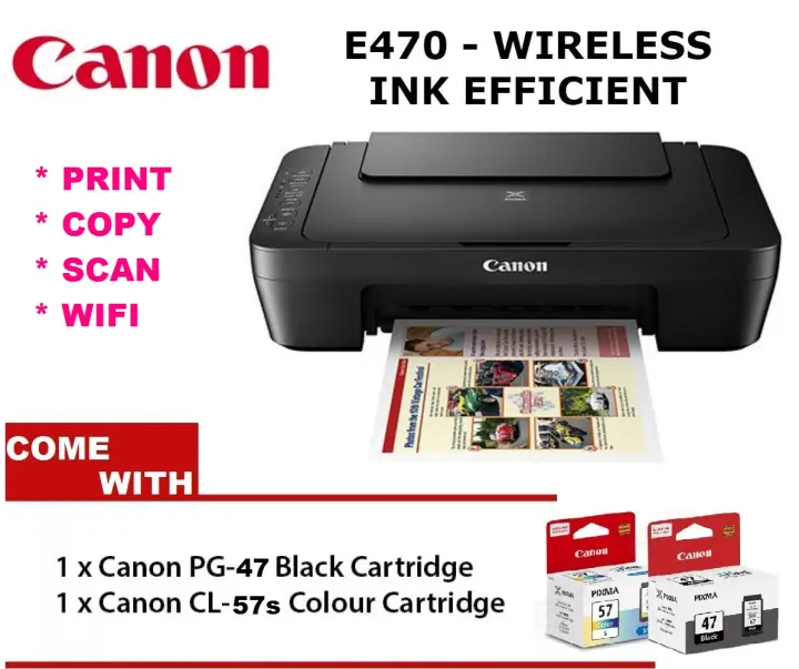 CANON PIXMA E470 INK EFFICIENT Wireless Color Inkjet Printer Print, Scan, Copy,Wifi
