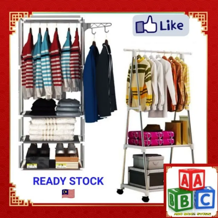 Beg Pakaianmy10 Rak Besi Sangkut Pakaian Ampaian Baju Jemuran Almari Kain Kabinet Seluar Beg Topi Serbaguna Beroda Lazada