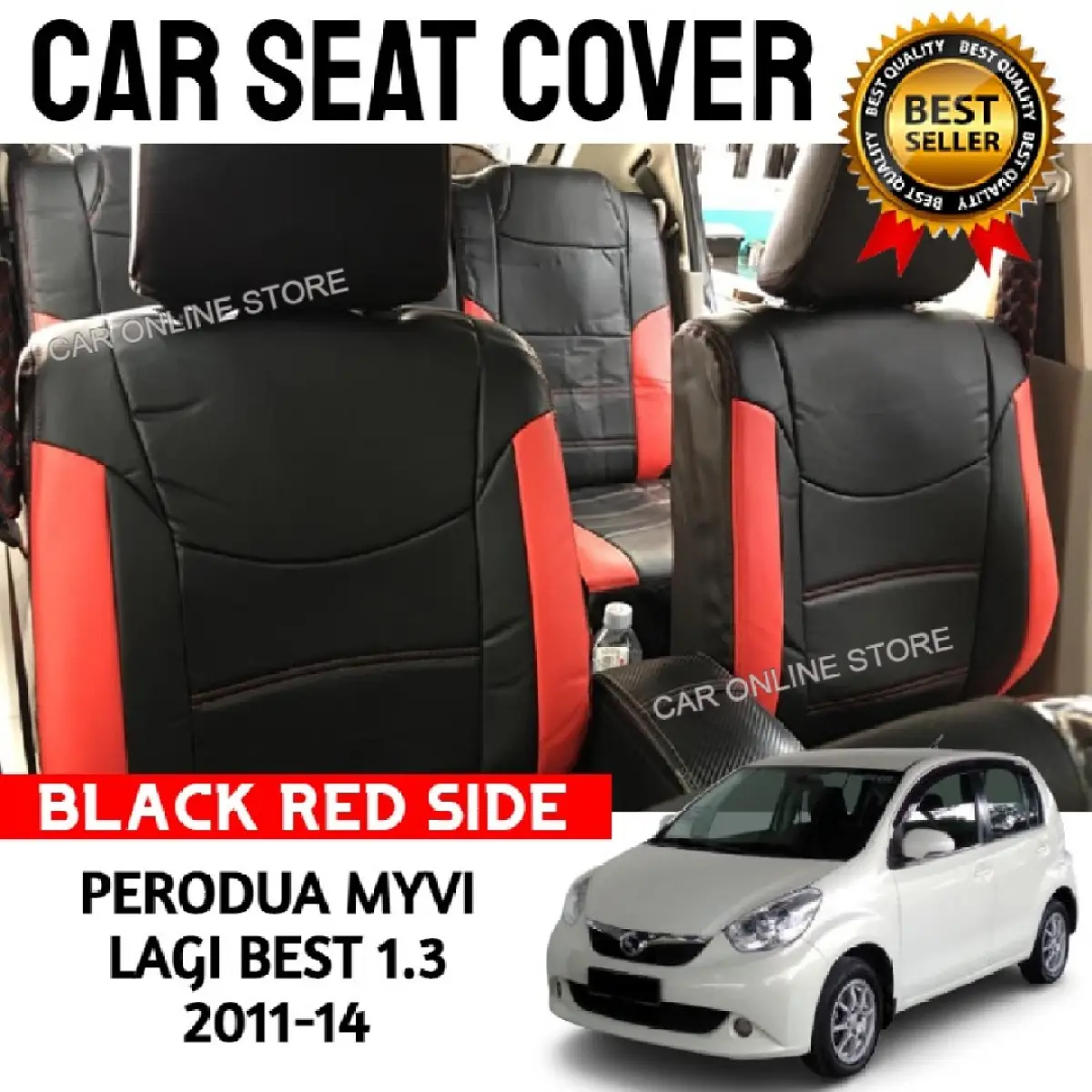Perodua Myvi Lagi Best 2011 14 1 3 1 5 Car Seat Cover Pvc Leather Black Red Side Cushion Cover Lazada