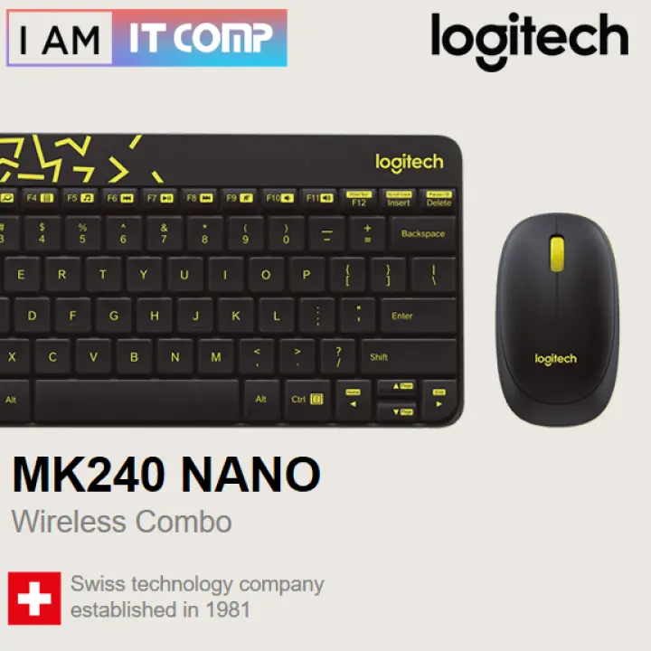 Logitech MK240 Nano Wireless Keyboard and Mouse Combo (Black/Chartreuse Yellow) (920-008202)