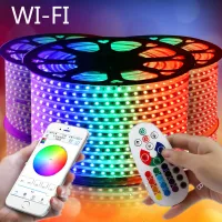 fishidea DC 12V 16.4ft LED Strip Light Waterproof 5050 RGB Kit Mutil-Color 5m Strips Lights IP65 with Bluetooth Controller by APP for Andriod iOS 