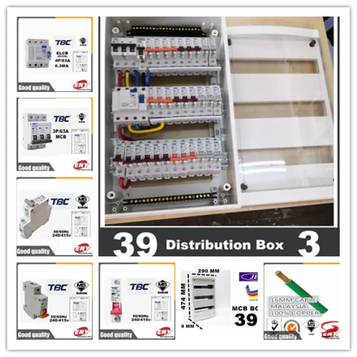 39 Way 3 Phase Distribution Box Db Full Set 4p 63a Rccb 0 3ma C W Mianswitch 3pole Mcb Foc 3phase Mcb Bar Coppper Lazada