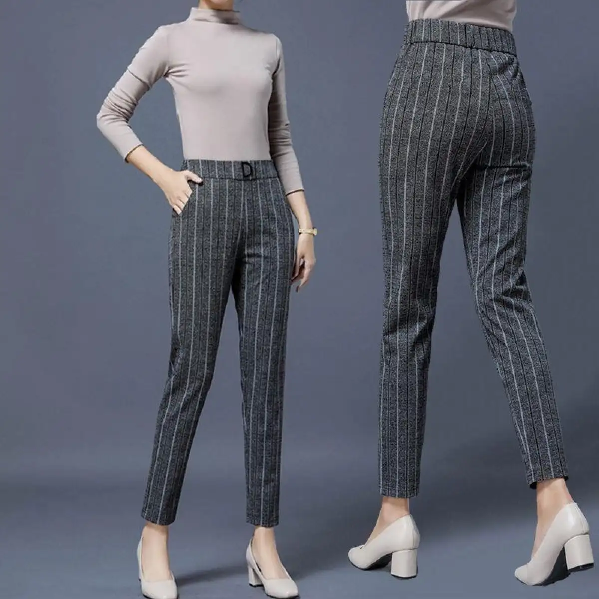 Seluar Slack Perempuan Stripes Casual Pants For Women Korean Style High Waist Slim Fit Pants Elegant Haren Long Pants 2019 New Seluar Perempuan Lazada