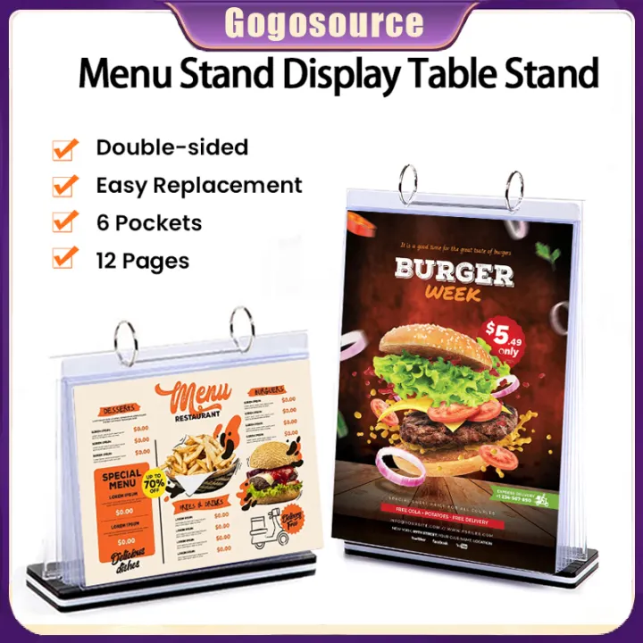 A4/A5/A6 Sizes Flip Menu Stand Display Table Stand with 6 Loose Leaf Flip Menu Berdiri 6 helai halaman