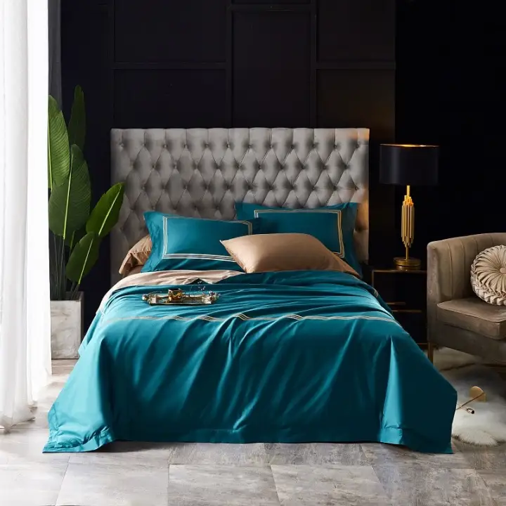 Blue Luxury Jacquard Bedding Set King, Blue Bedding Sets King